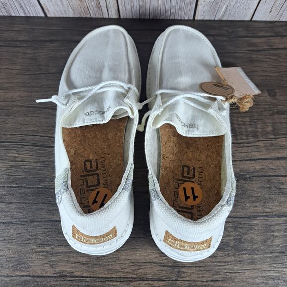 Hey Dude Wendy Unique Linen Natural Hand Dyed Slip On Loafer Women's Sz 11 White - Picture 6 of 9